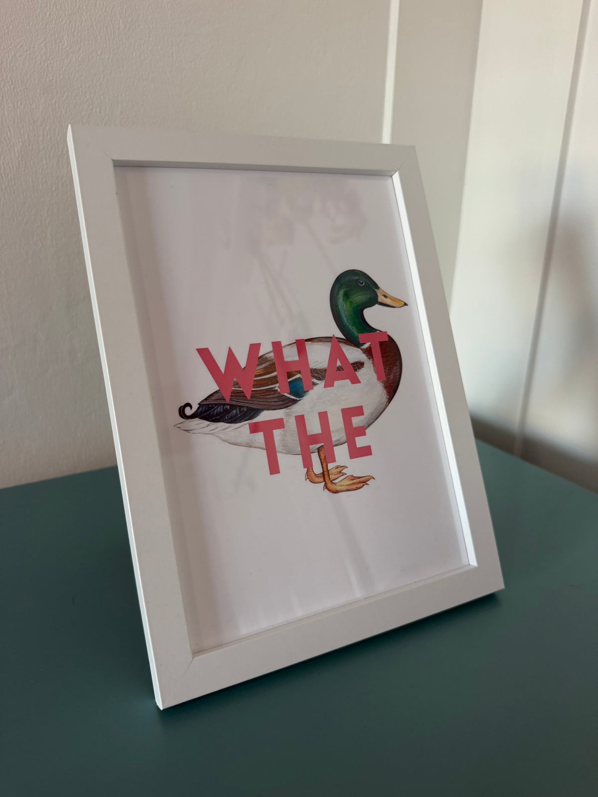A5 “What the Duck” Art Print with Frame – Funny Duck Wall Art, Quirky Animal Print, Cute Home Décor Gift
