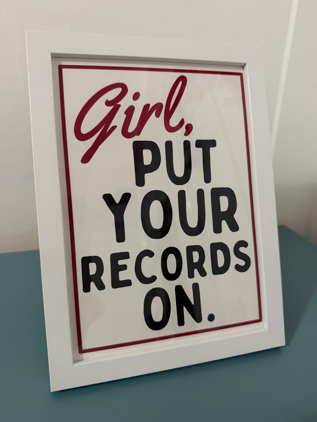A5 “Girl Put Your Records On” Retro Art Print – Vintage-Inspired Wall Art, Music Quote Décor, Aesthetic Gift