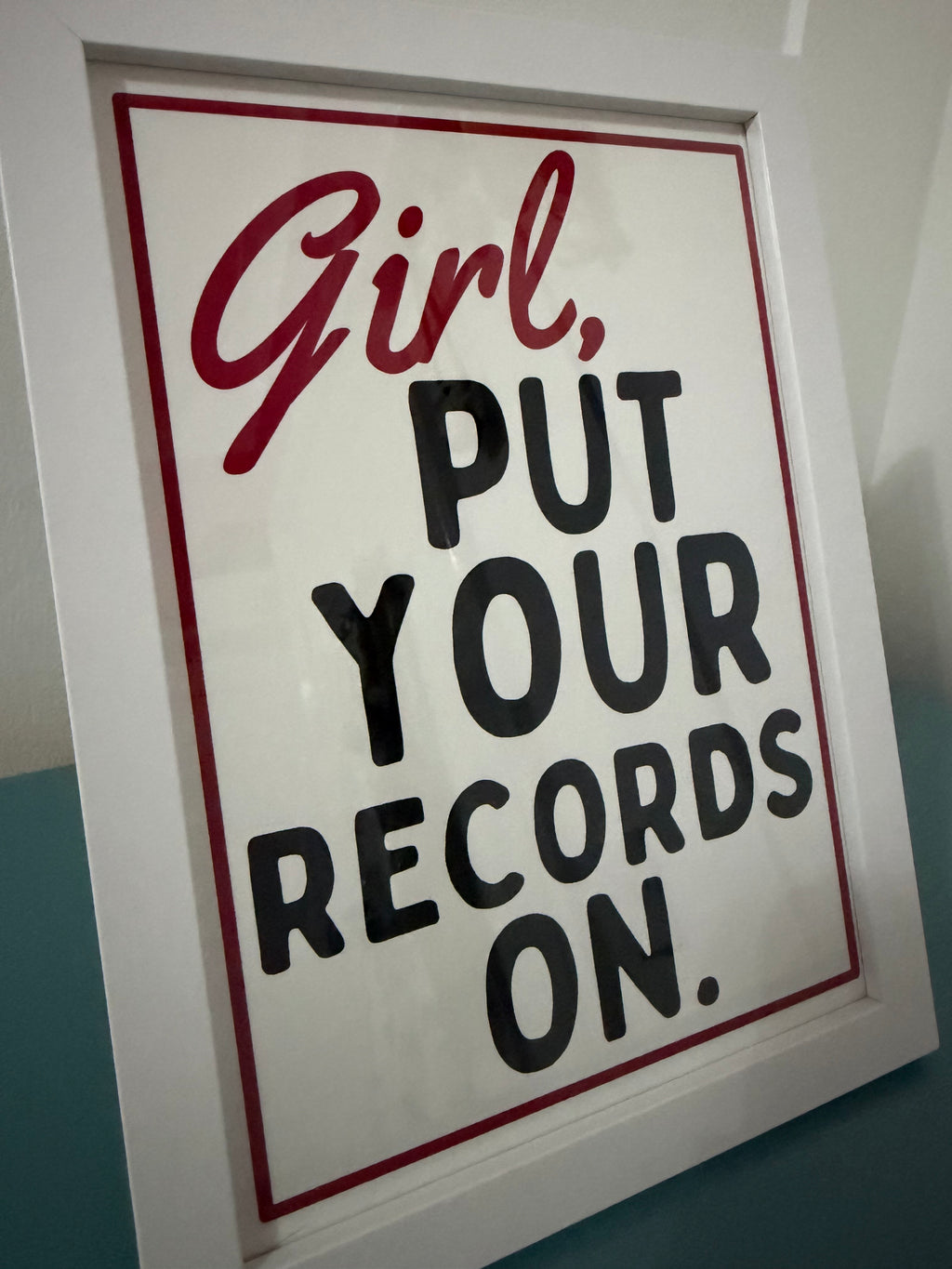 A5 “Girl Put Your Records On” Retro Art Print – Vintage-Inspired Wall Art, Music Quote Décor, Aesthetic Gift