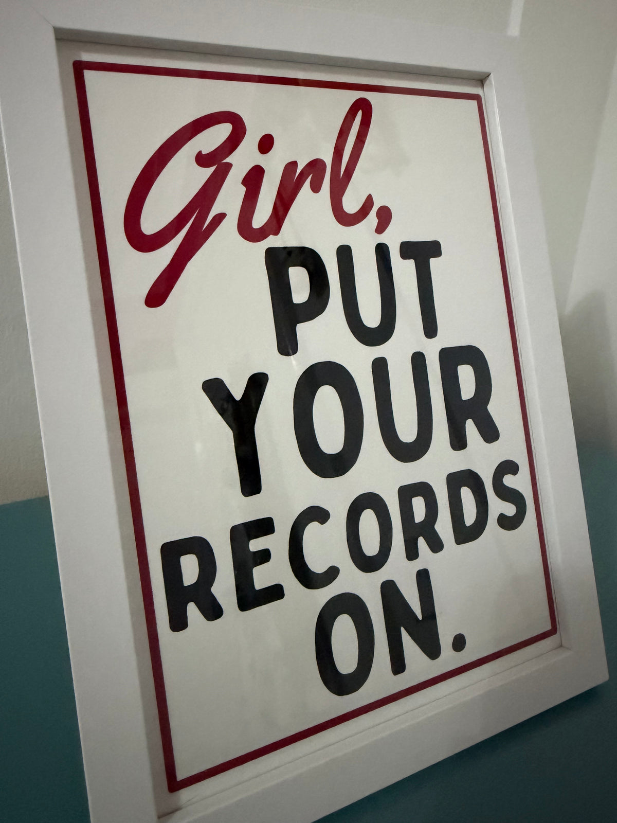 A5 “Girl Put Your Records On” Retro Art Print – Vintage-Inspired Wall Art, Music Quote Décor, Aesthetic Gift