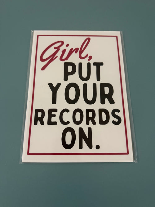 Girl Put Your Records On - Retro Style Print - A5 Size