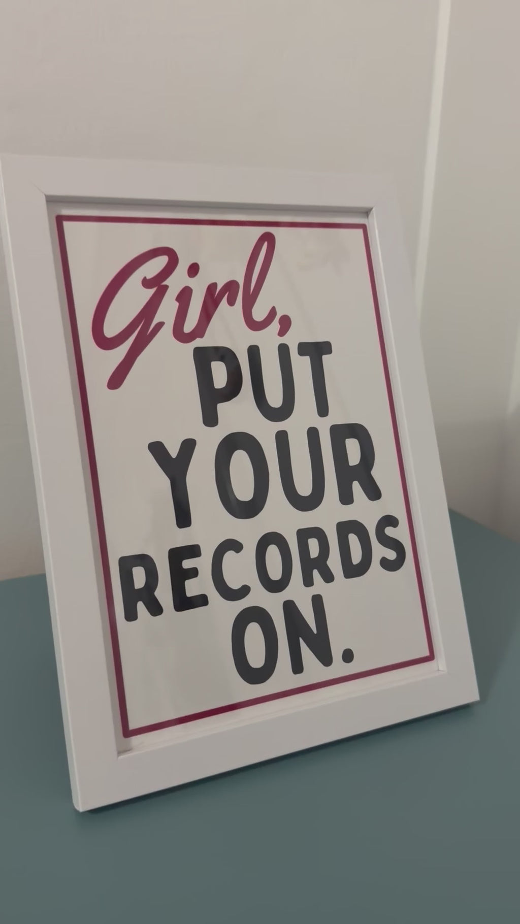 A5 “Girl Put Your Records On” Retro Art Print – Vintage-Inspired Wall Art, Music Quote Décor, Aesthetic Gift